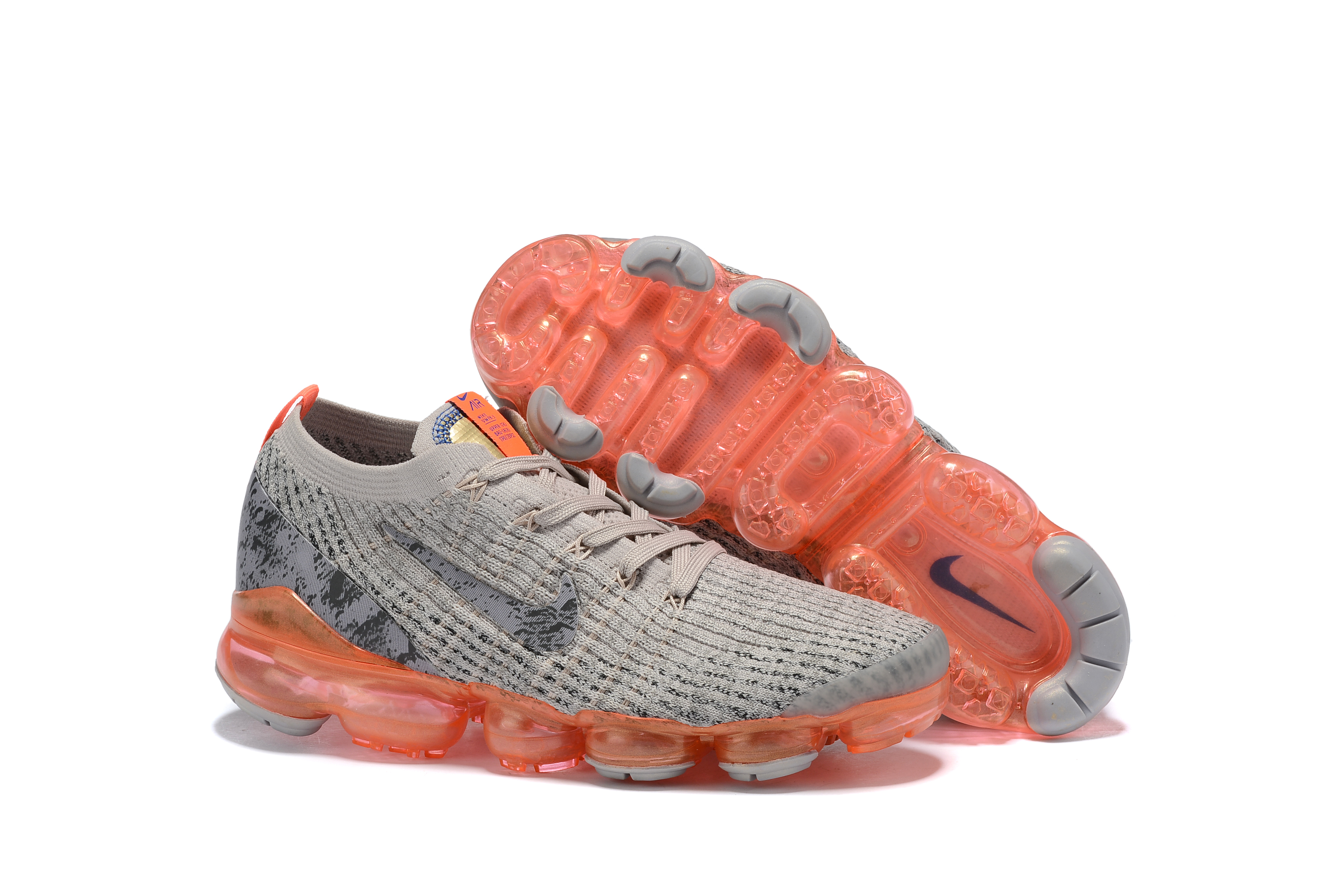 2019 Women Nike Air VaporMax Flyknit 3.0 Grey Orange Shoes - Click Image to Close